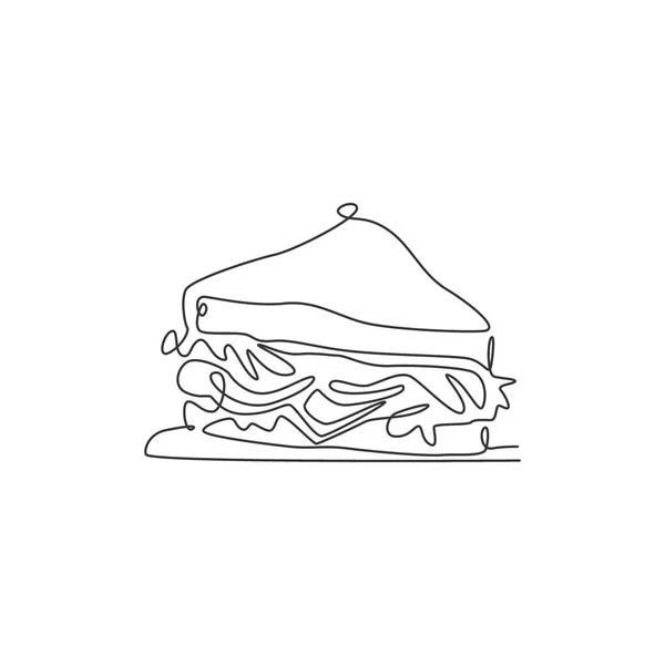 Uma Linha Contínua Desenho Fresco Delicioso Logotipo Restaurante Sanduíche Americano —  Vetores de Stock