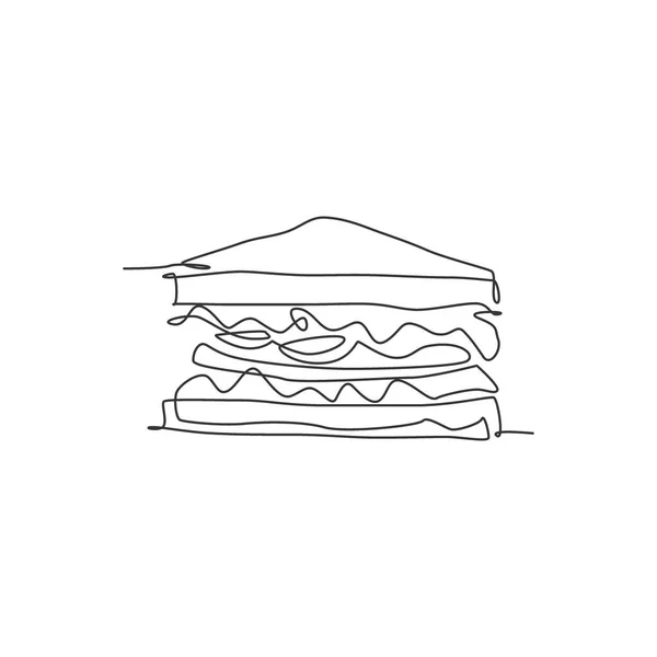 Stilizált Szendvics Logó Címke Folyamatos Vonalrajza Emblem Gyorsétterem Hot Dog — Stock Vector