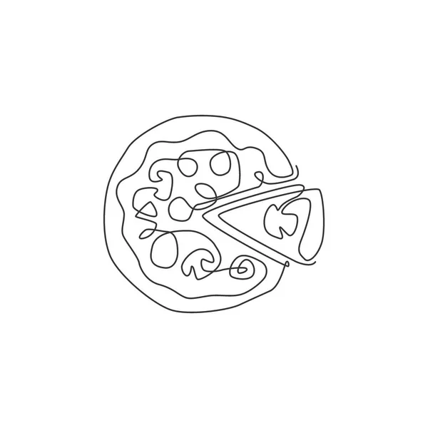 Einzeilige Zeichnung Eines Frischen Italienischen Pizzeria Logos Als Vektorgrafik Fast — Stockvektor
