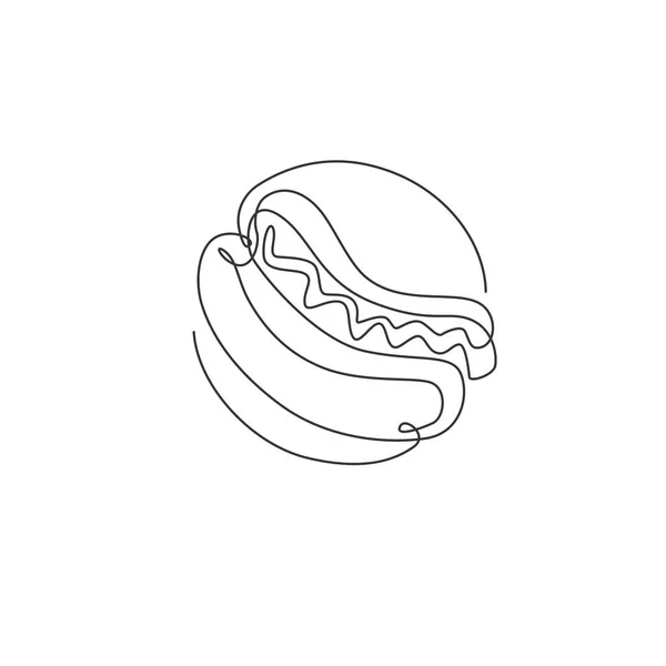 Uma Única Linha Desenho Logotipo Fresco American Hot Dog Vetor —  Vetores de Stock