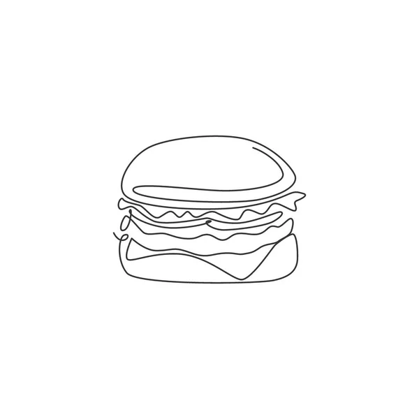 Enda Linje Ritning Färsk Logotyp Amerikansk Burgare Vektor Illustration Snabb — Stock vektor