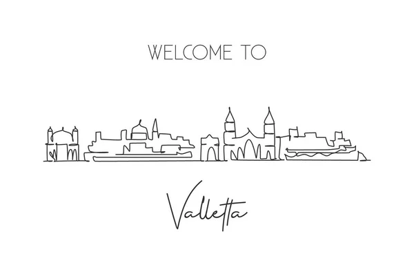 Uma Linha Contínua Desenho Horizonte Cidade Valletta Malta Belo Cartão — Vetor de Stock