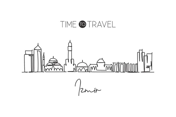 Een Continue Lijn Tekening Van Izmir Stad Skyline Turkije Prachtige — Stockvector