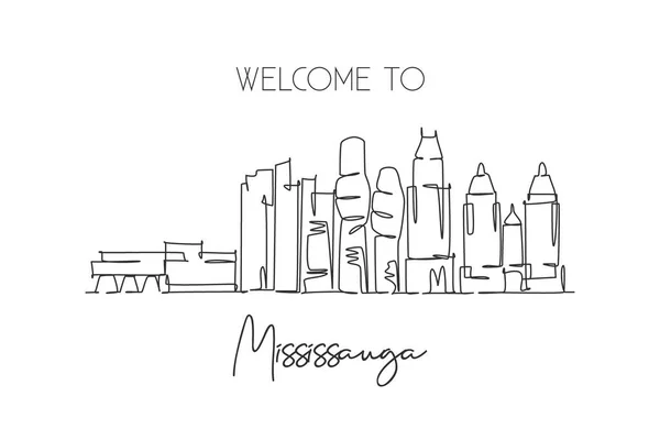 Une Seule Ligne Dessine Mississauga City Skyline Canada Paysage Urbain — Image vectorielle