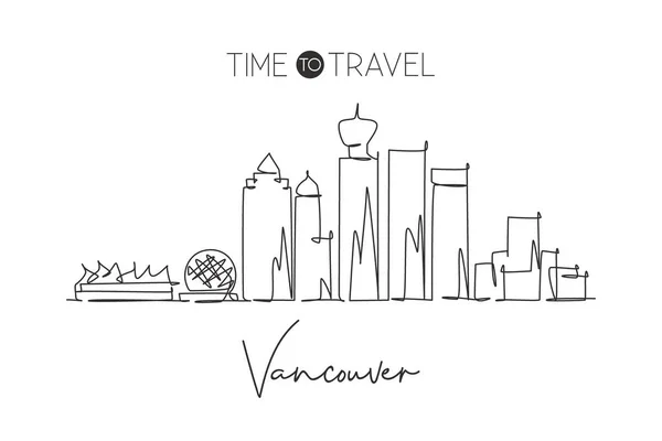 Una Sola Línea Dibuja Horizonte Ciudad Vancouver Canadá World Historical — Vector de stock