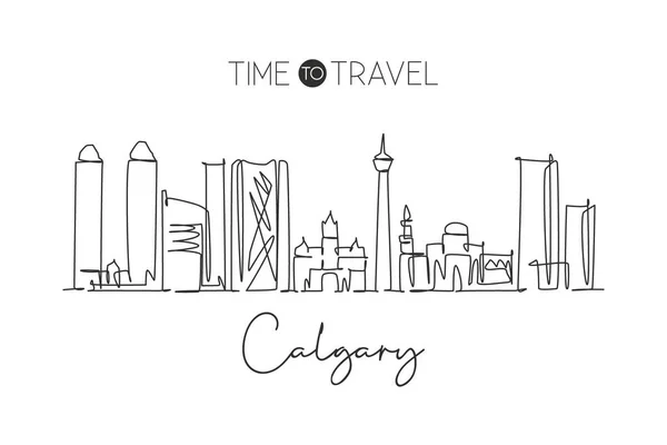 Dibujo Línea Continua Única Del Horizonte Ciudad Calgary Canadá Famosa — Vector de stock