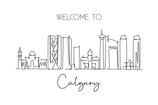 One Single Line Drawing Calgary City Skyline Canada World Historical — Stock Vector