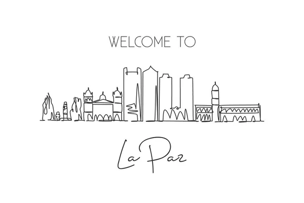 Dibujo Línea Continua Única Del Skyline Ciudad Paz Bolivia Famosa — Vector de stock