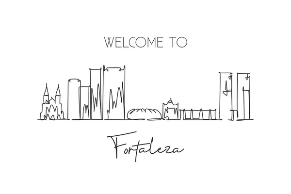 Μια Συνεχής Γραμμή Που Σχεδιάζει Fortaleza Πόλη Ορίζοντα Βραζιλία Όμορφη — Διανυσματικό Αρχείο