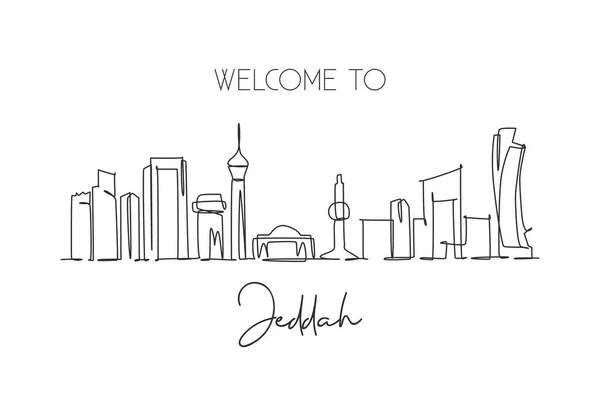 Kontinuerlig Ritning Jeddah Stadssiluett Saudiarabien Vackert Landmärke Vykort Tryck Världen — Stock vektor