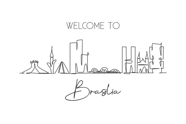 Eine Durchgehende Linienzeichnung Der Skyline Von Brasilia Brasilien Schönes Wahrzeichen — Stockvektor