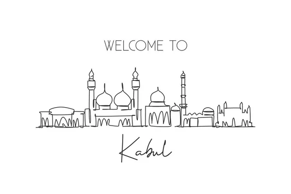 Dibujo Línea Continua Única Del Horizonte Ciudad Kabul Afganistán Famosa — Vector de stock