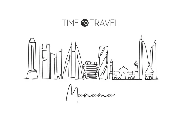 Enkele Continue Lijn Tekening Manama Stad Skyline Bahrein Beroemde Stad — Stockvector