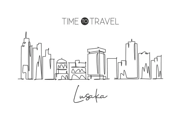 Een Continue Lijn Tekening Van Lusaka Skyline Zambia Mooie Stad — Stockvector