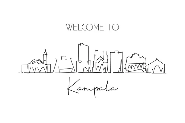 Eine Durchgehende Linie Zeichnet Die Skyline Der Stadt Kampala Uganda — Stockvektor