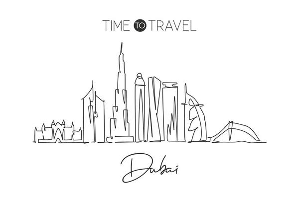 Dibujo Línea Continua Única Del Horizonte Ciudad Dubai Emiratos Árabes — Vector de stock