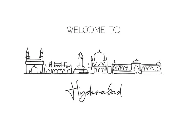 Dibujo Línea Continua Del Horizonte Ciudad Hyderabad India Hermoso Cartel — Archivo Imágenes Vectoriales