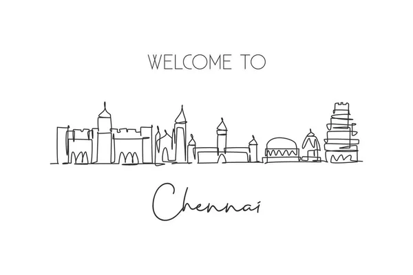 Pojedynczy Ciągły Rysunek Linii Miasta Chennai Indie Słynny Skrobak Miasta — Wektor stockowy