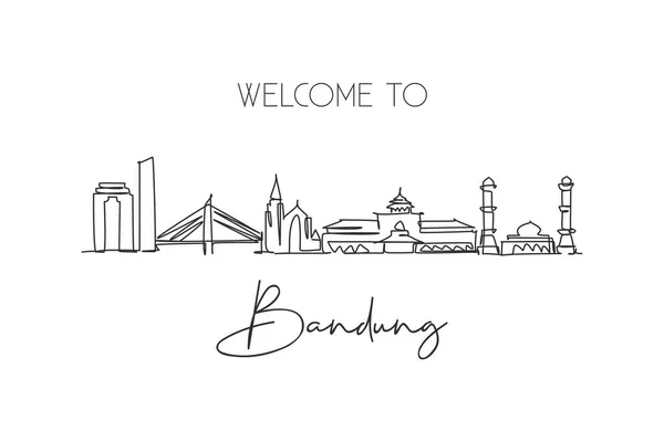 インドのバンドン市のスカイラインの1つの連続線画 美しい都市のランドマーク 世界の風景観光や旅行の休暇 編集可能なスタイリッシュなシングルラインドローデザイングラフィックベクトルイラスト — ストックベクタ