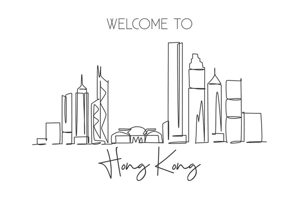 Çin Hong Kong Şehrinin Siluetinin Tek Bir Çizgisi Tarihi Şehir — Stok Vektör