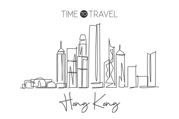 Dibujo Línea Continua Del Horizonte Ciudad Hong Kong China Hermosa — Vector de stock