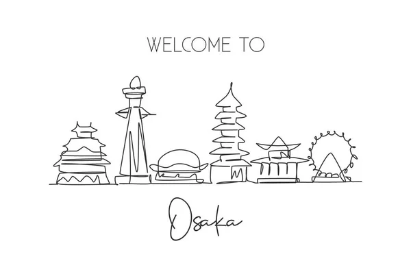 Desenho Linha Contínua Cidade Osaka Skyline Japão Belo Marco Mundo — Vetor de Stock