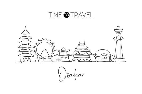Disegno Singola Linea Dello Skyline Osaka Giappone Paesaggio Storico Della — Vettoriale Stock