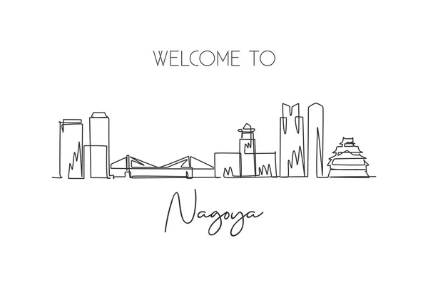 Dibujo Una Sola Línea Del Horizonte Ciudad Nagoya Japón Paisaje — Vector de stock