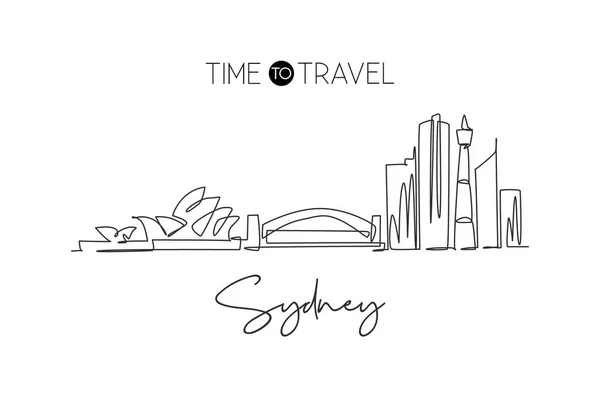 Single Continuous Line Drawing Sydney City Skyline Australie Paysage Célèbre — Image vectorielle