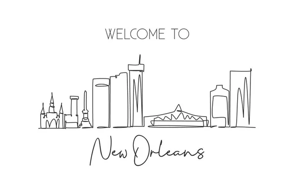 Línea Continua Única Que Dibuja Skyline Ciudad Nueva Orleans Louisiana — Archivo Imágenes Vectoriales