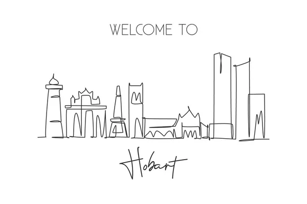 Dibujo Línea Continua Única Del Horizonte Ciudad Hobart Australia Famoso — Vector de stock