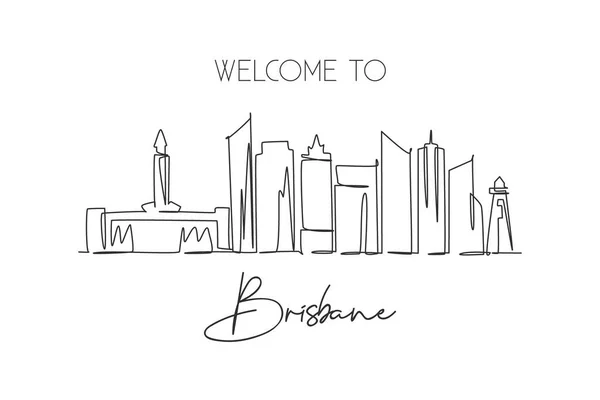 One Single Line Drawing Brisbane City Skyline Australia Historical Town — Stock Vector