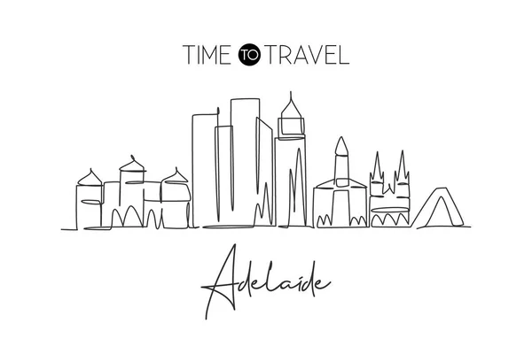 Dibujo Línea Continua Única Adelaida Ciudad Skyline Australia Famoso Paisaje — Vector de stock