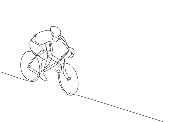 Jeden Rysunek Linii Młodego Energicznego Człowieka Wyścig Kolarzy Torze Rowerowym — Wektor stockowy