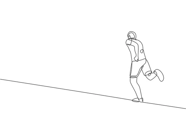 Een Continue Lijn Tekening Van Jonge Sportieve Loper Man Ontspannen — Stockvector