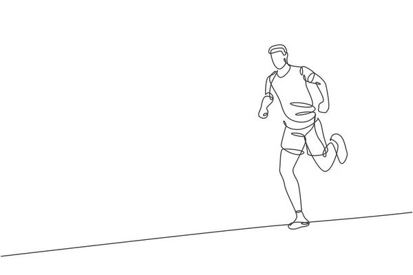 Eine Durchgehende Linie Zeichnet Junge Agile Mann Läufer Hobby Laufen — Stockvektor