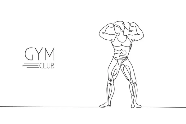 Seul Dessin Ligne Jeune Modèle Énergétique Femme Bodybuilder Posé Charmante — Image vectorielle