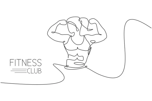 Einzelne Durchgehende Linienzeichnung Junger Muskulöser Model Bodybuilderin Eleganter Pose Fitnessstudio — Stockvektor