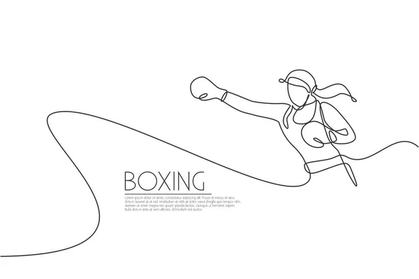 Een Enkele Lijn Tekening Van Jonge Energieke Bokser Oefent Haar — Stockvector