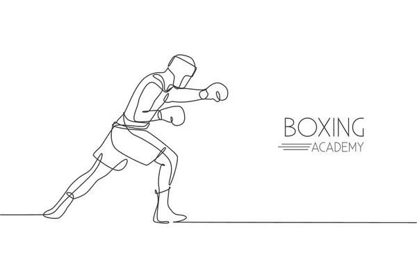 Seul Dessin Ligne Continue Jeune Boxeur Homme Agile Améliorer Ses — Image vectorielle