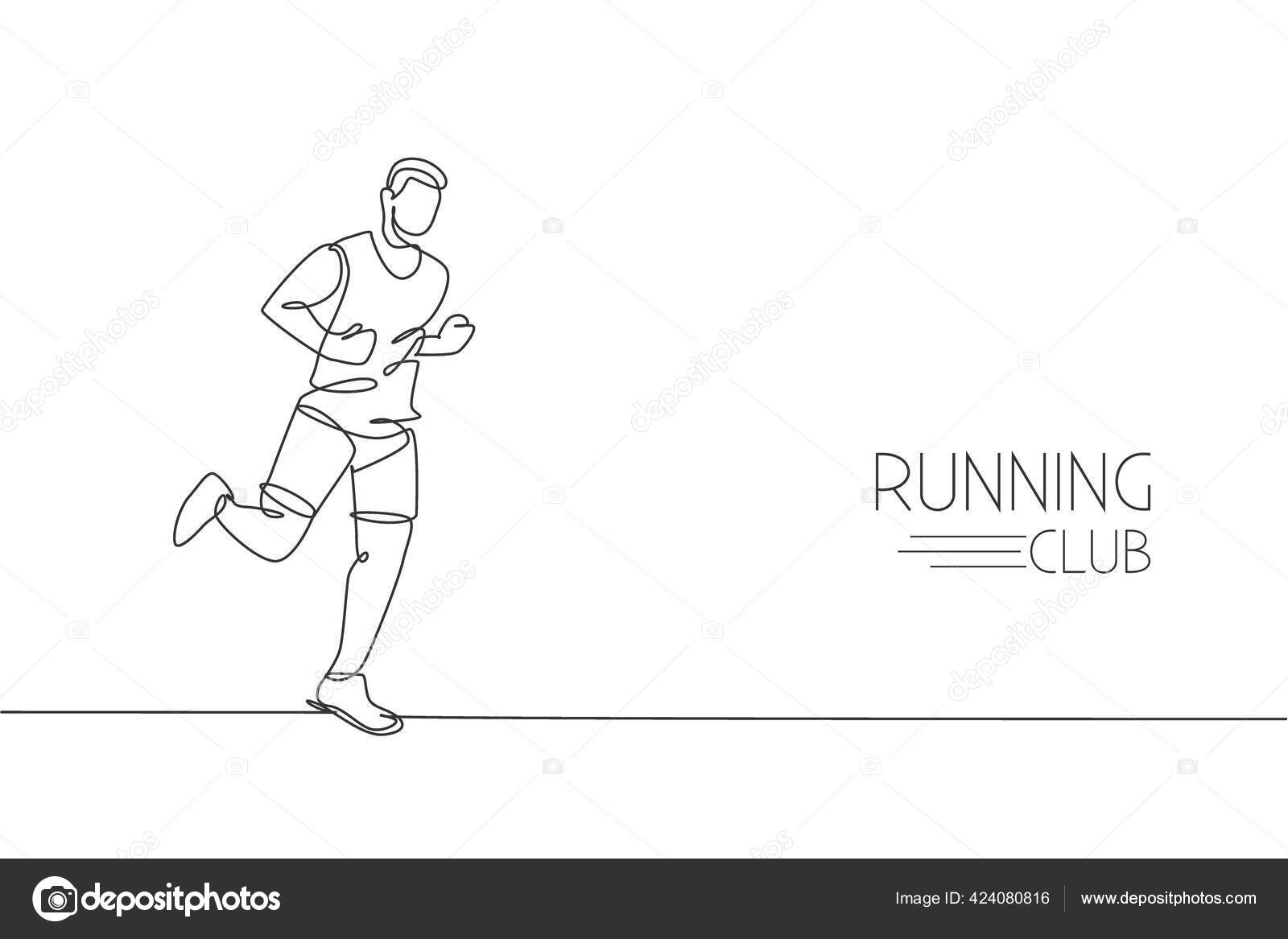 único desenho de uma linha homem corredor foco para correr rápido