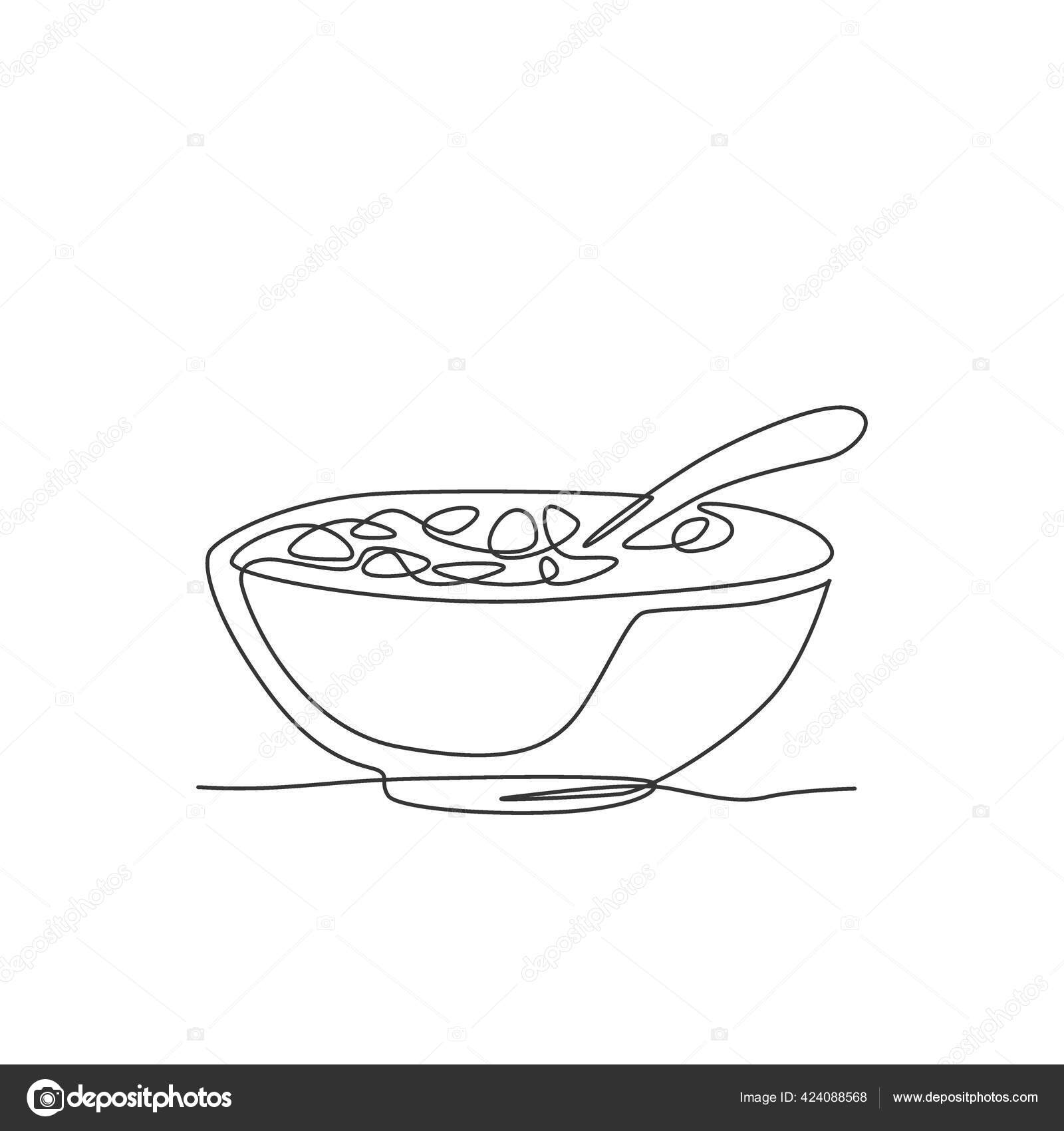 Single Continuous Line Drawing Stylized Bowl Cereal Breakfast Fresh Milk Stock Vector Image By C Simpleline 424088568