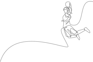Genç ve enerjik basketbolcu bayan oyuncuların çizdiği tek bir çizgi kesin vektör çizimi. Spor yarışması konsepti. Basketbol turnuvası posteri için modern sürekli çizgi çizimi tasarımı