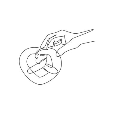 Lezzetli taze Almanya 'nın sürekli çizdiği geleneksel abur cubur amblemi. Kurabiye dükkanının logoti şablon konsepti. Modern tek çizgi çizimi tasarım vektör çizimi