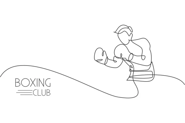 Jednoduchá Kontinuální Kresba Mladého Agilního Boxera Pro Boj Partnerem Férový — Stockový vektor