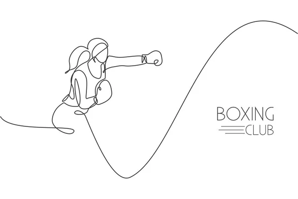 Eine Durchgehende Linienzeichnung Der Jungen Sportlichen Boxerin Verbessert Ihre Kampfkünste — Stockvektor