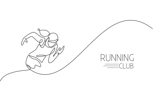 Eine Durchgehende Linienzeichnung Der Jungen Läuferin Konzentriert Sich Auf Den — Stockvektor