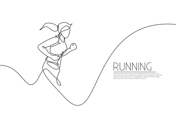 Desenho Uma Única Linha Jovem Corredora Energética Jogging Executar Ilustração —  Vetores de Stock