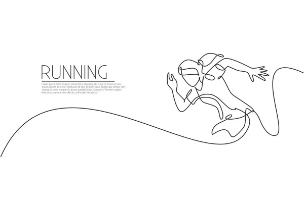 Однорядковий Безперервний Малюнок Молодої Гнучкої Жінки Бігун Спринтер Біжить Трасі — стоковий вектор