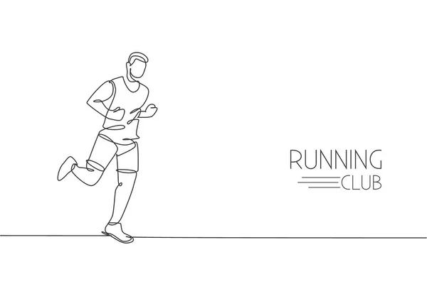 Eine Ununterbrochene Linienzeichnung Des Jungen Mannes Sportler Läufer Laufen Entspannen — Stockvektor